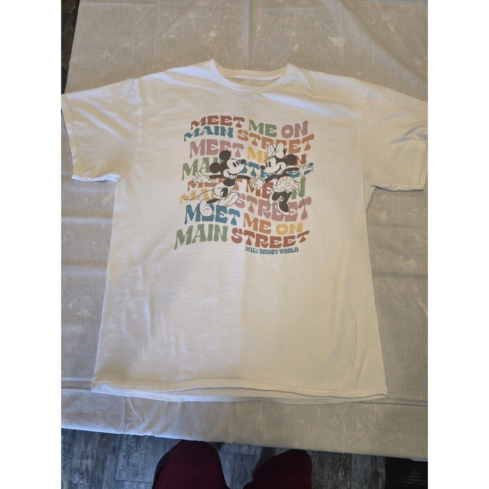 Disney Mickey & Minnie "Meet Me On Main Street" Tee Adult Unisex L White  110